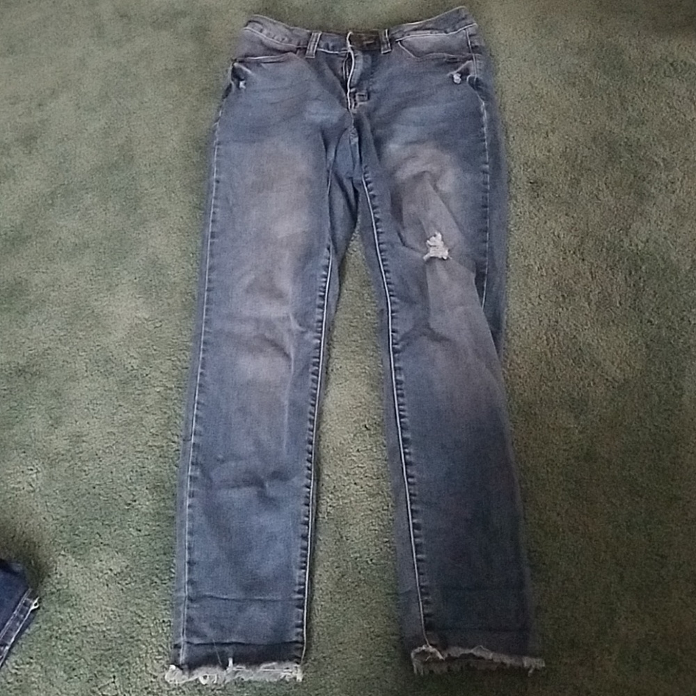 Distressed Jeans with Released Hem